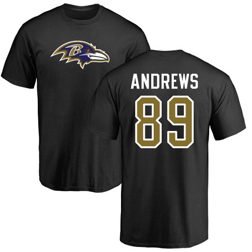 Men Baltimore Ravens Black Mark Andrews Name and Number Logo NFL Football #89 T Shirt